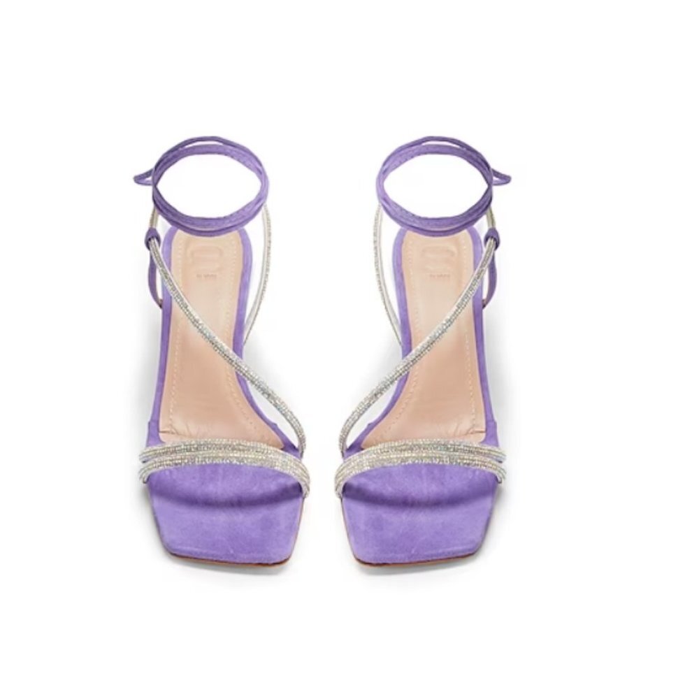 8 by YOOX Suede Strapy Sandals With Rhinestones Lavender Size 10 New in Box - Picture 3 of 12